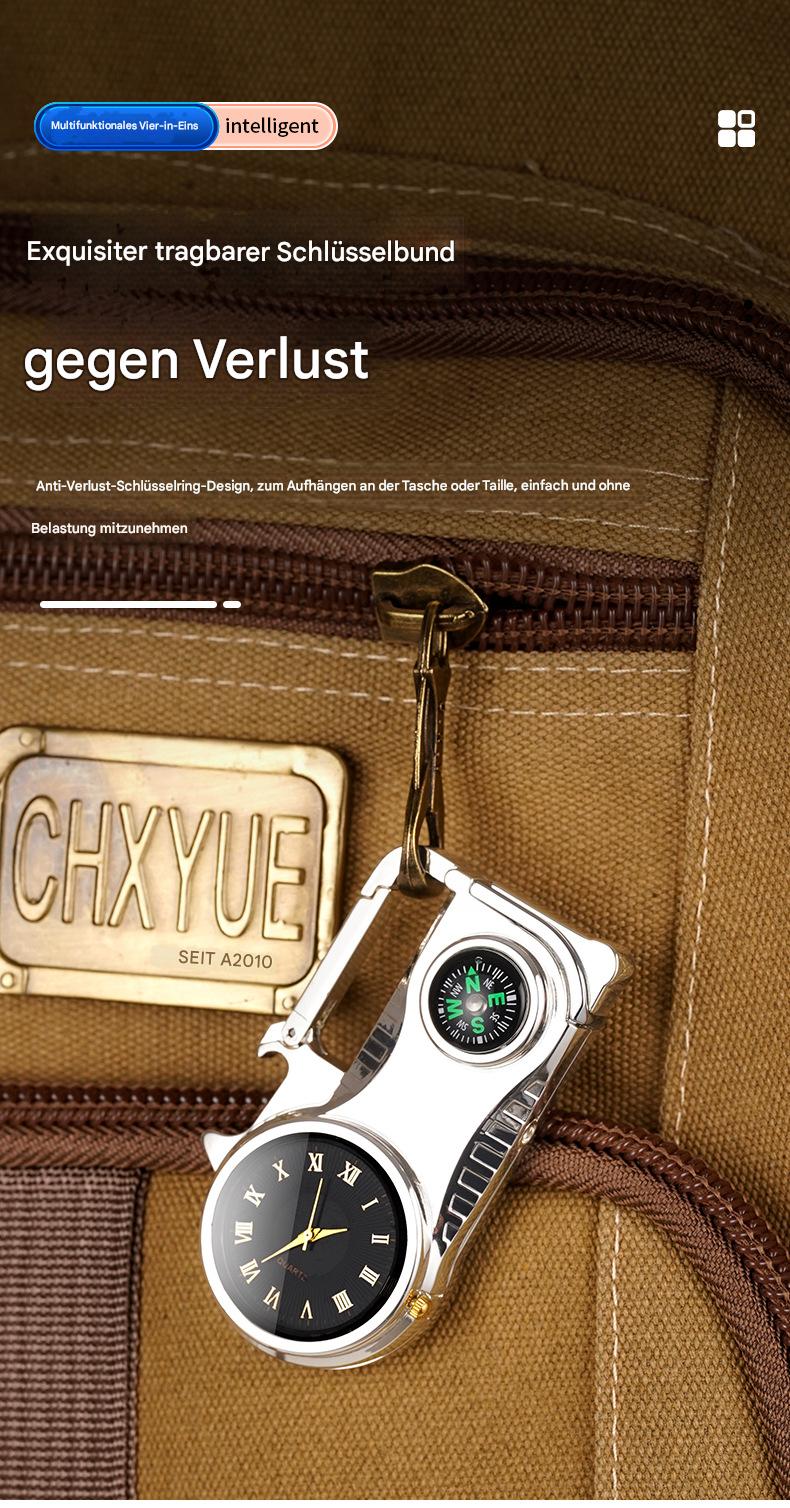 Multifunktionales Schlüsselanhänger-Feuerzeug mit echtem Zifferblatt