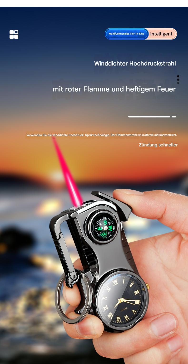 Multifunktionales Schlüsselanhänger-Feuerzeug mit echtem Zifferblatt