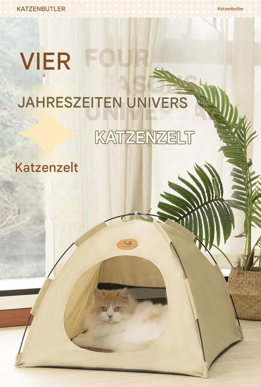 Universelles Hunde- und Katzenzelt, halbgeschlossenes privates Haustiernest mit kostenloser Kühlmatte und Selbstspielball